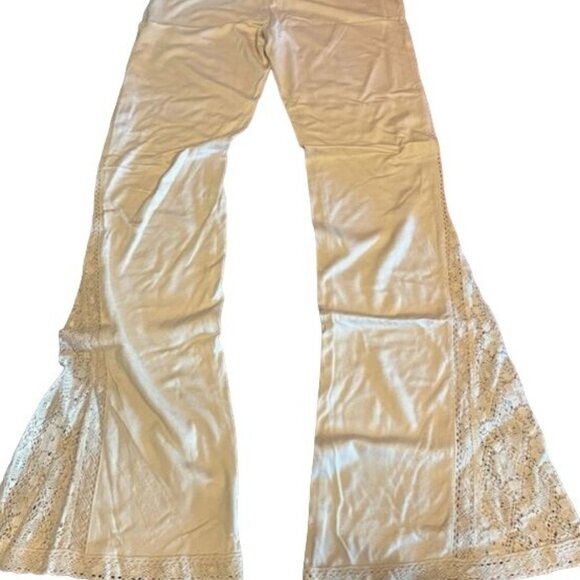 Amaryllis Womens Beige Lace Bell Bottom Pants Viscose, Polyester comfort - Picture 2 of 5